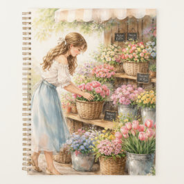 Vintage Watercolor Flower Market Girl Planner Note プランナー手帳