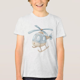 Vintage Watercolor Helicopter Nursery Baby Boy Art トライブレンドＴシャツ