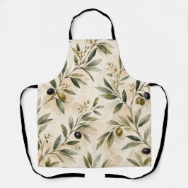 Vintage Watercolor Olive Branch Apron エプロン