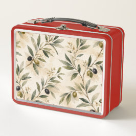Vintage Watercolor Olive Branch Lunch Box メタルランチボックス