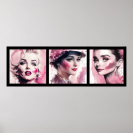 vintage watercolor pink girls 3/3 all in one ポスター