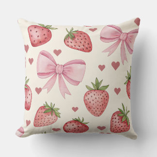 Vintage Watercolor Strawberry Decorative Pillow クッション
