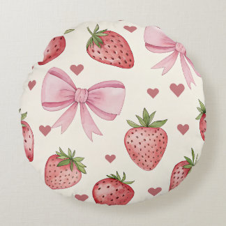Vintage Watercolor Strawberry Decorative Pillow ラウンドクッション