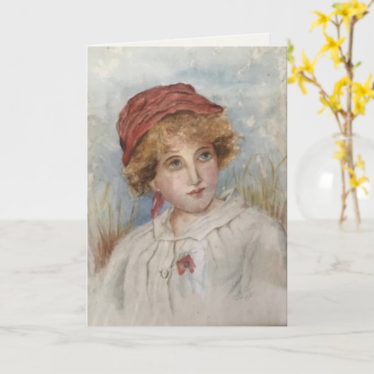 Vintage Watercolour Portrait | Blank Greeting Card カード (黄色い花)