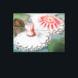 Vintage Waterlily Flowers, Waterlilies in a Pond キャンバスプリント<br><div class="desc">Vintage illustration botanical nature design featuring pink and white waterlily flowers floating in a pond.</div>