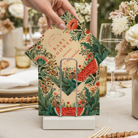 Vintage Watermelon Garden Botanical Baby Shower スタンダードカクテルナプキン