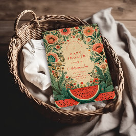 Vintage Watermelon Garden Botanical Baby Shower 招待状