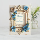 Vintage Wedding Beautiful floral French Blue 招待状 (スタンド正面)