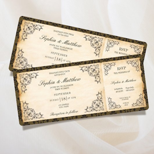 Vintage Wedding Ticket RSVP Baroque 招待状