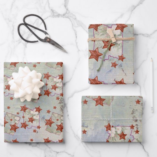 Vintage Weihnachtssterne Packpapier Blatt ラッピングペーパーシート (正面)