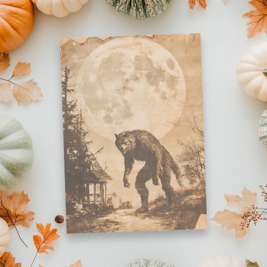 Vintage Werewolf Halloween Moon Decoupage  薄葉紙