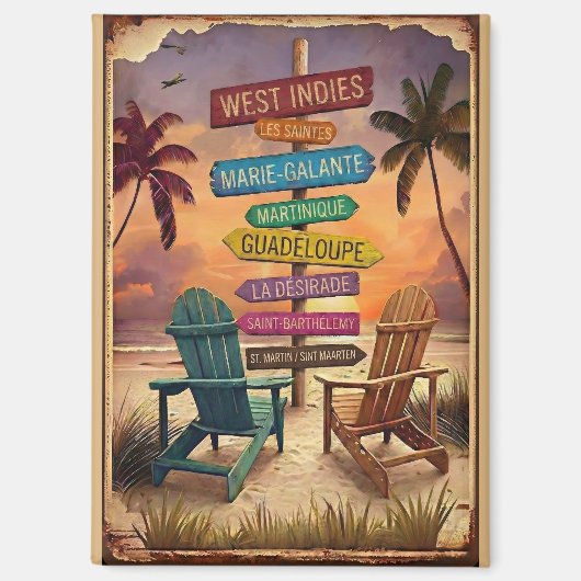 Vintage West Indies Beach Sign / Panneau Antilles マグネット (正面)