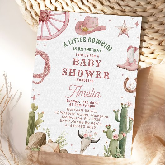 Vintage Western Cowgirl Baby shower Invitation 招待状