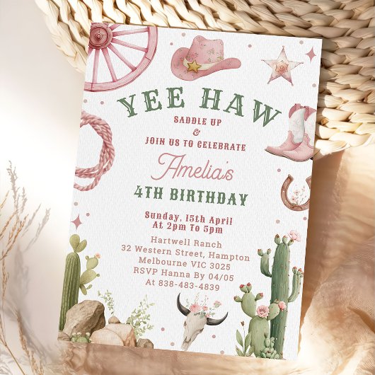 Vintage Western Cowgirl Birthday Invitation 招待状
