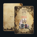 Vintage Western Gothic Cowboy Boots & Champagne セーブザデート<br><div class="desc">Vintage Western Gothic Save the Date – Cowboy Boots & Champagne Kick up your heels and toast to a love that’s timeless. This Save the Date card captures the spirit of the Old West with a sophisticated, Gothic twist. Set against a weathered, tea-stained parchment background, the design features a pair...</div>