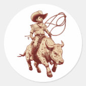 Vintage Western Ride Proud Little Cowboy ラウンドシール (正面)