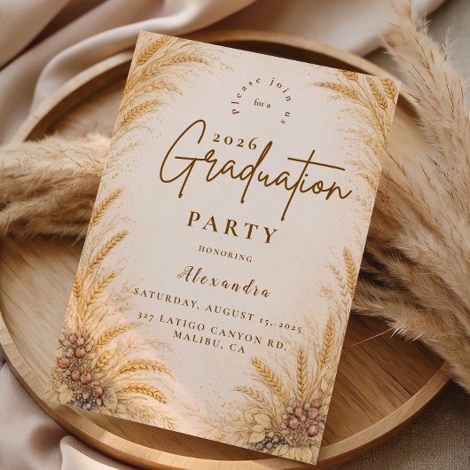 Vintage Wheat Field Graduation Party 招待状