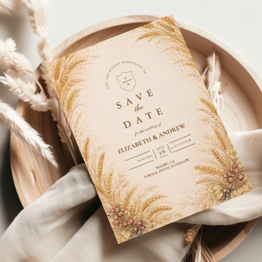 Vintage Wheat Field Rustic Wedding セーブザデート