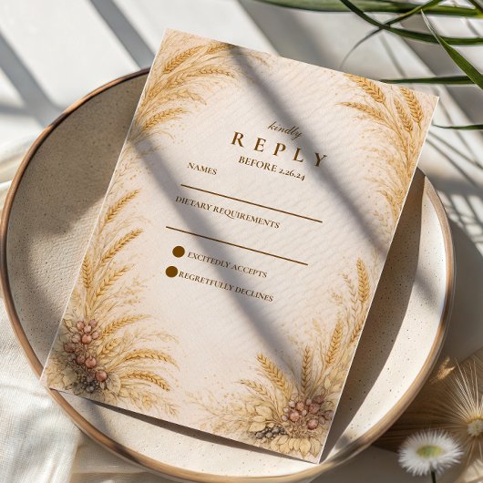 Vintage Wheat Field Rustic Wedding 出欠カード