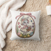 Vintage Whimsical Easter Bunny Floral クッション (ブランケット)