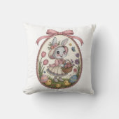 Vintage Whimsical Easter Bunny Floral クッション (正面)