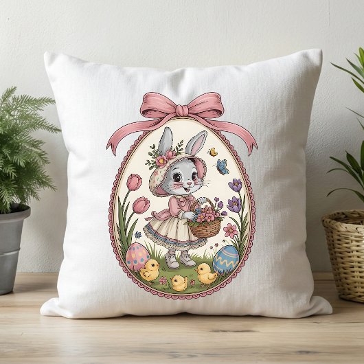 Vintage Whimsical Easter Bunny Floral クッション