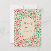 Vintage Whimsical Pink Reindeer, Christmas Pattern サンキューカード (正面)