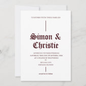 Vintage White Burgundy Photo QR Code Wedding 招待状 (正面)