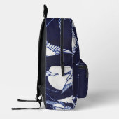 Vintage White Cranes on Dark Navy Blue  プリントバックパック (左)