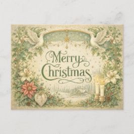 Vintage White Dove Christmas Wreath  シーズンポストカード