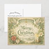 Vintage White Dove Christmas Wreath  シーズンポストカード (正面/裏面)