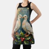 Vintage White Doves and Holly Garland Christmas エプロン (インサイチュ)