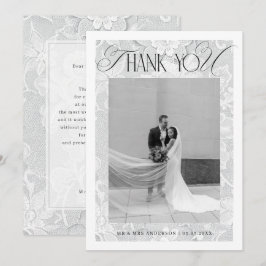 Vintage White Floral Lace Wedding サンキューカード