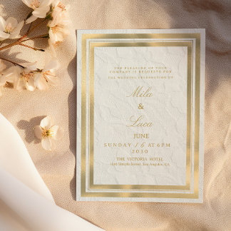 Vintage white gold french floral lace Wedding 招待状