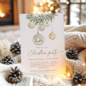 Vintage White Gold ornament Christmas party 招待状