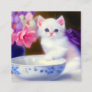 Vintage White Kitten with Purple Ribbon エンクロージャーカード