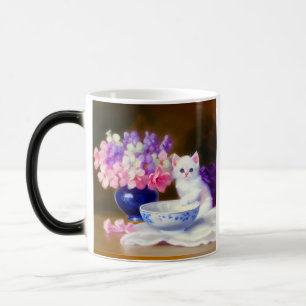 Vintage White Kitten with Purple Ribbon モーフィングマグカップ