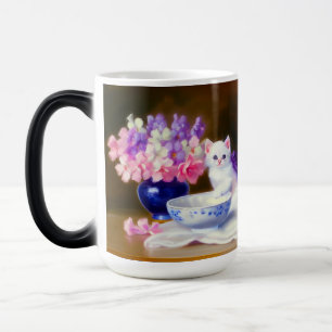 Vintage White Kitten with Purple Ribbon モーフィングマグカップ