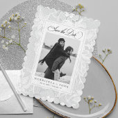 Vintage White Lace Elegant 2 Photo Wedding セーブザデート