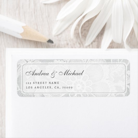 Vintage White Lace Wedding Address Label ラベル (インサイチュ)