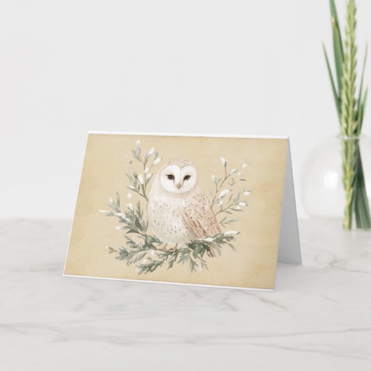 Vintage White Owl Greeting Card カード (正面)