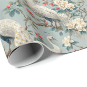 Vintage White Peacock & Floral Chinoiserie ラッピングペーパー (ロールコーナー)