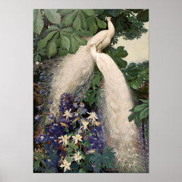 Vintage White Peacock Poster ポスター