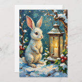 Vintage White Rabbit with Christmas Lantern シーズンカード (正面/裏面)