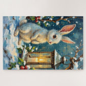 Vintage White Rabbit with Christmas Lantern ジグソーパズル (横)