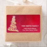 Vintage White Red Glitter Christmas Tree Holiday ラベル<br><div class="desc">This is Christmas Holiday return address label design. This design feature is a gold handwritten font with scroll frame accents on a White Snow Glitter background with a rustic textured look. Custom return address text. Personalized address labels for all your mailings.</div>
