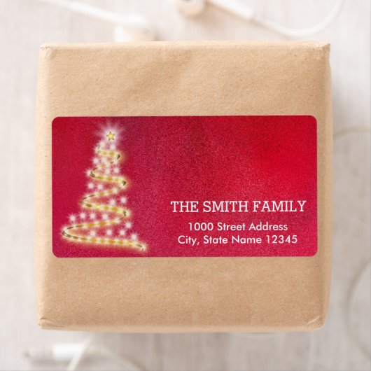 Vintage White Red Glitter Christmas Tree Holiday ラベル (インサイチュ)