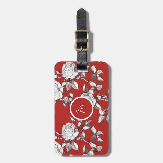 Vintage White Rose Custom Monogram ラゲッジタグ (正面縦)