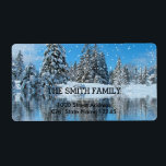 Vintage White Snow Glitter Christmas Tree Holiday ラベル<br><div class="desc">This is Christmas Holiday return address label design. This design feature is a gold handwritten font with scroll frame accents on a White Snow Glitter background with a rustic textured look. Custom return address text. Personalized address labels for all your mailings.</div>