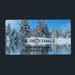 Vintage White Snow Glitter Christmas Tree Holiday ラベル<br><div class="desc">This is Christmas Holiday return address label design. This design feature is a gold handwritten font with scroll frame accents on a White Snow Glitter background with a rustic textured look. Custom return address text. Personalized address labels for all your mailings.</div>